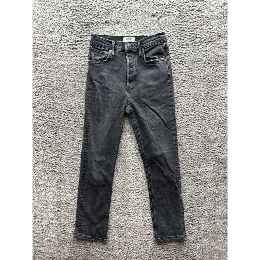 Agolde Riley High-Rise Straight Cropped Button-Fly Jeans Black Womens Size 25